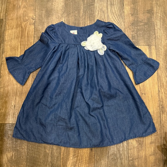 Marmellata Denim Dress Girls Size 6T Blue Chambray Flower Applique - Picture 1 of 2